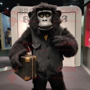 Black Baboon mascot costume character dressed with a Sweater and Briefcases