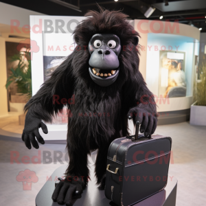 Black Baboon mascot costume character dressed with a Sweater and Briefcases