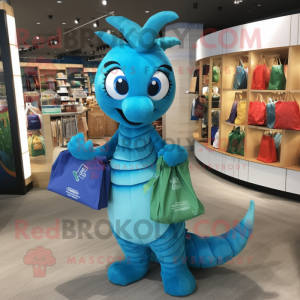 Cyan Seahorse maskot...