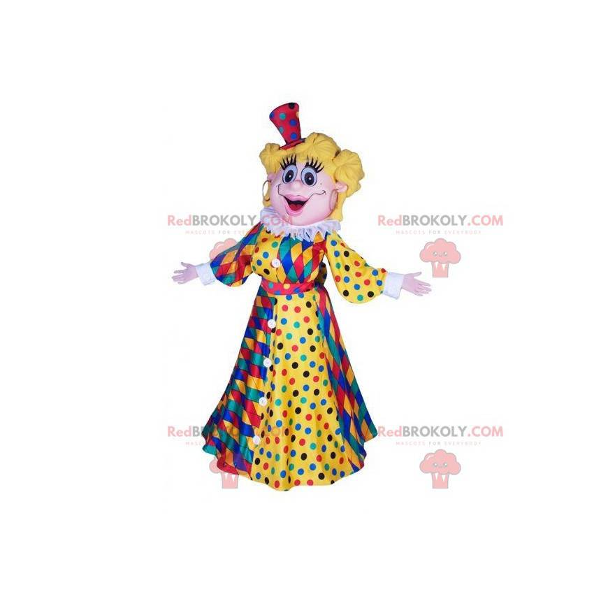 Mascotte de femme blonde avec une robe de carnaval -