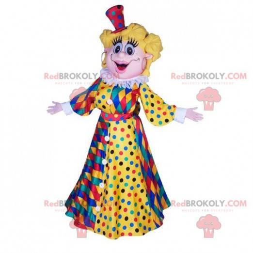 Mascotte de femme blonde avec une robe de carnaval -