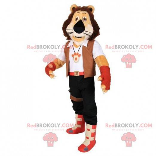 Brown tiger mascot in adventurer outfit - Redbrokoly.com