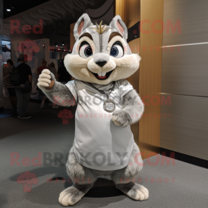 Silver Chipmunk mascot costume character dressed with a Pleated Skirt and Bracelet watches