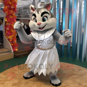 Silver Chipmunk mascot costume character dressed with a Pleated Skirt and Bracelet watches