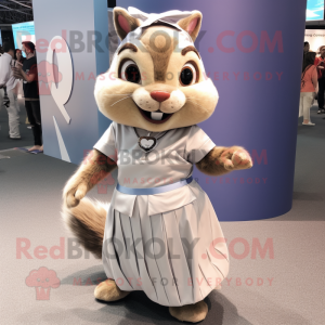 Silver Chipmunk mascot costume character dressed with a Pleated Skirt and Bracelet watches