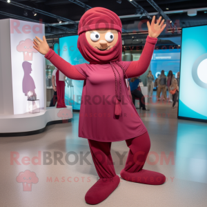 Maroon Spaghetti mascot costume character dressed with a Yoga Pants and Berets