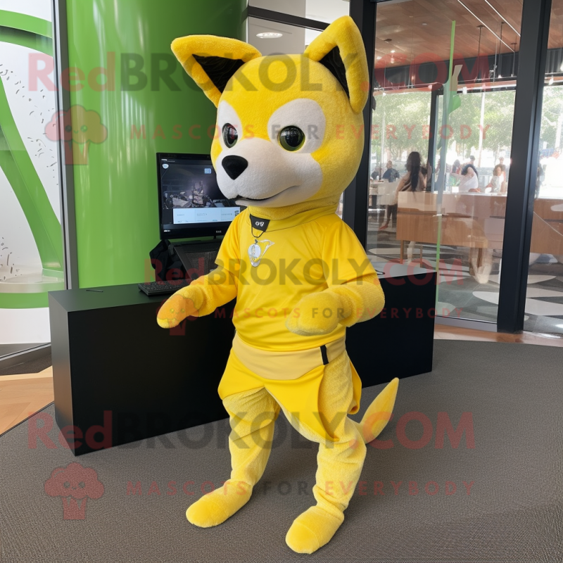 Lemon Yellow Dingo mascot costume character dressed with a Leggings and  Headbands - Mascot Costumes -  Sizes L (175-180CM)