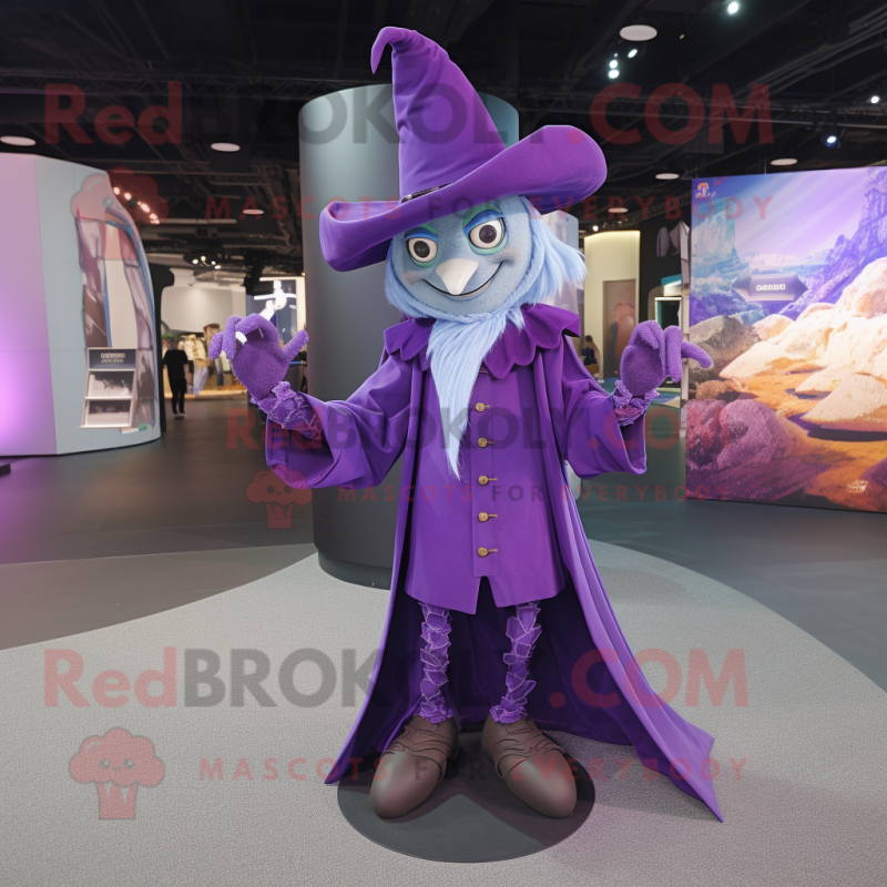 Lavender Witch mascot costume character dressed with a Suit Jacket and Foot pads