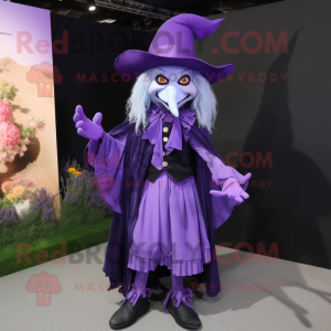 Lavender Witch mascot costume character dressed with a Suit Jacket and Foot pads