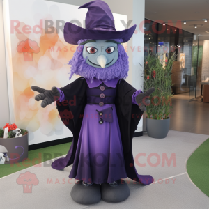 Lavender Witch mascot costume character dressed with a Suit Jacket and Foot pads