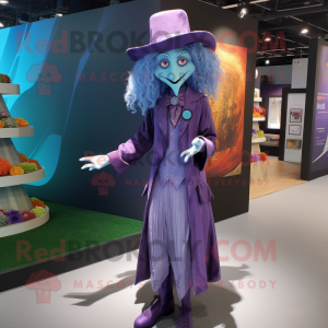 Lavender Witch mascot costume character dressed with a Suit Jacket and Foot pads