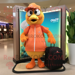 Peach Butter Chicken mascot costume character dressed with a Rash Guard and Handbags