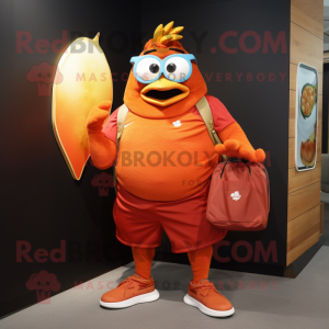 Peach Butter Chicken mascot costume character dressed with a Rash Guard and Handbags