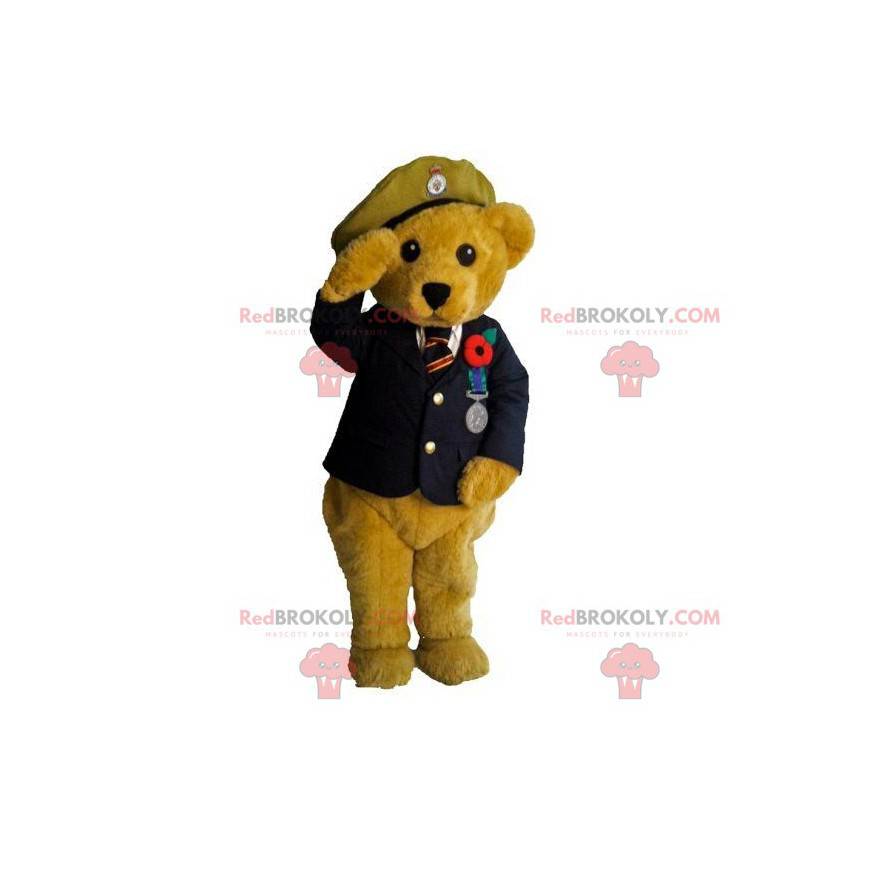 Beige Teddybär Maskottchen in Militäruniform - Redbrokoly.com