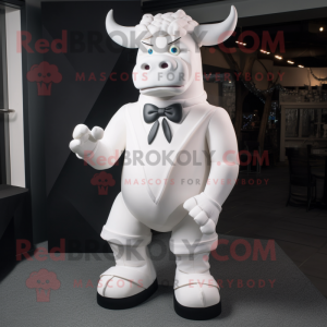 White Minotaur mascot costume character dressed with a Turtleneck and Bow ties