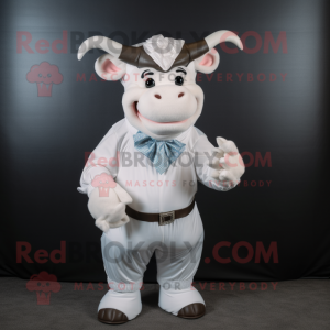 White Minotaur mascot costume character dressed with a Turtleneck and Bow ties