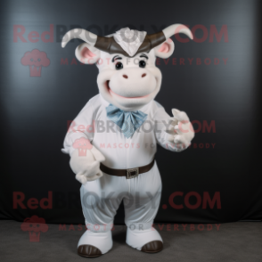 White Minotaur mascot costume character dressed with a Turtleneck and Bow ties