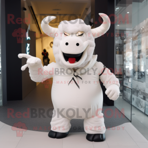 White Minotaur mascot costume character dressed with a Turtleneck and Bow ties