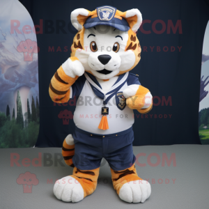 Navy Tiger mascot costume character dressed with a Cargo Shorts and Headbands