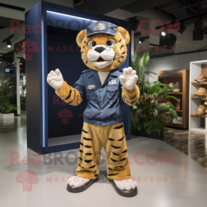 Navy Tiger mascot costume character dressed with a Cargo Shorts and Headbands