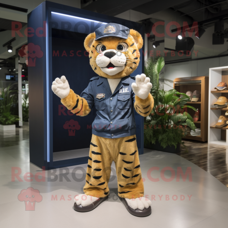 Navy Tiger mascot costume character dressed with a Cargo Shorts and Headbands Navy Tiger mascot costume character dressed with a Cargo Shorts and Headbands