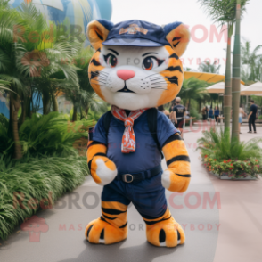 Navy Tiger mascot costume character dressed with a Cargo Shorts and Headbands