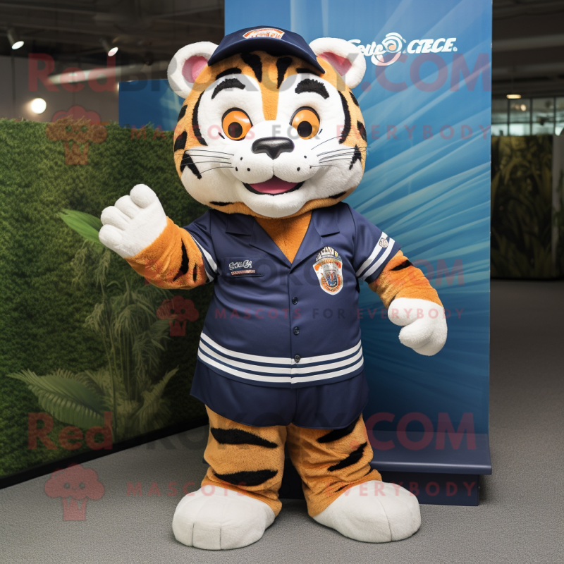 Navy Tiger mascot costume character dressed with a Cargo Shorts and Headbands