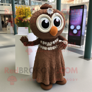 Brown Engagement Ring mascot costume character dressed with a Wrap Dress and Bracelet watches