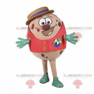 Rund maskot med hatt og et vakkert smil. Eggmaskott -