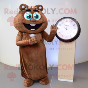 Brown Engagement Ring mascot costume character dressed with a Wrap Dress and Bracelet watches