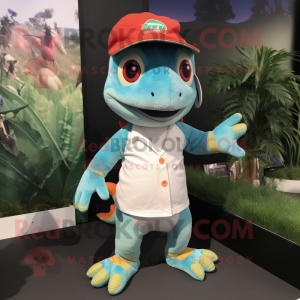 nan Geckos mascot costume character dressed with a Shorts and Beanies