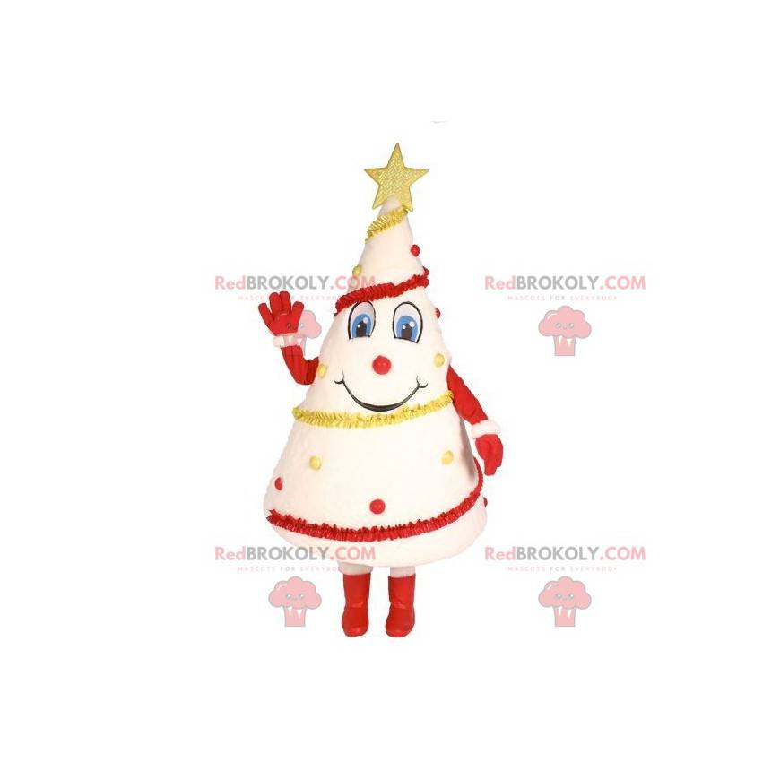 White Christmas tree mascot with garlands - Redbrokoly.com
