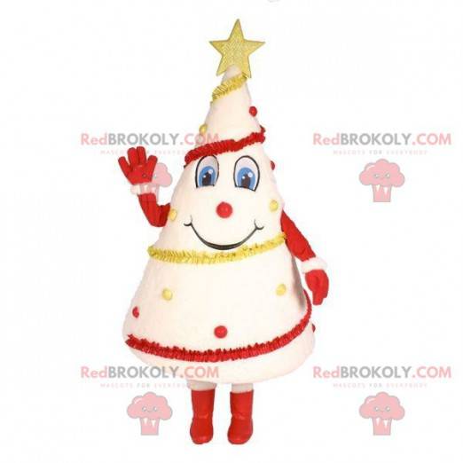 White Christmas tree mascot with garlands - Redbrokoly.com