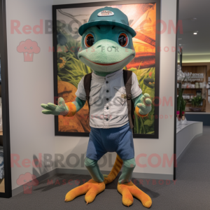 nan Geckos mascot costume character dressed with a Shorts and Beanies