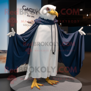 Navy Gull mascot costume character dressed with a Cover-up and Shawls