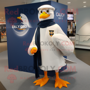 Navy Gull mascot costume character dressed with a Cover-up and Shawls