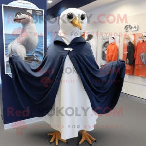 Navy Gull mascot costume character dressed with a Cover-up and Shawls