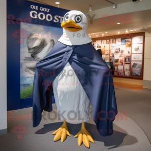 Navy Gull mascot costume character dressed with a Cover-up and Shawls