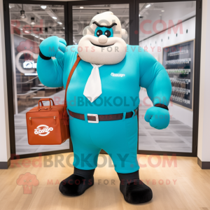 Teal Strongman maskot...