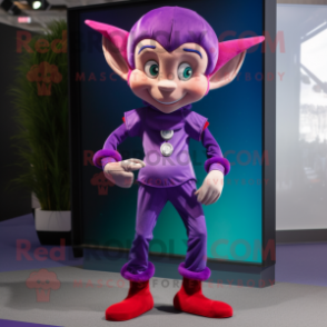 Purple Elf mascot costume character dressed with a Jeggings and Ties