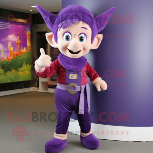 Purple Elf mascot costume character dressed with a Jeggings and Ties