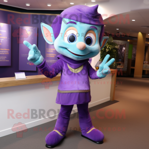 Purple Elf mascot costume character dressed with a Jeggings and Ties