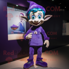 Purple Elf mascot costume character dressed with a Jeggings and Ties