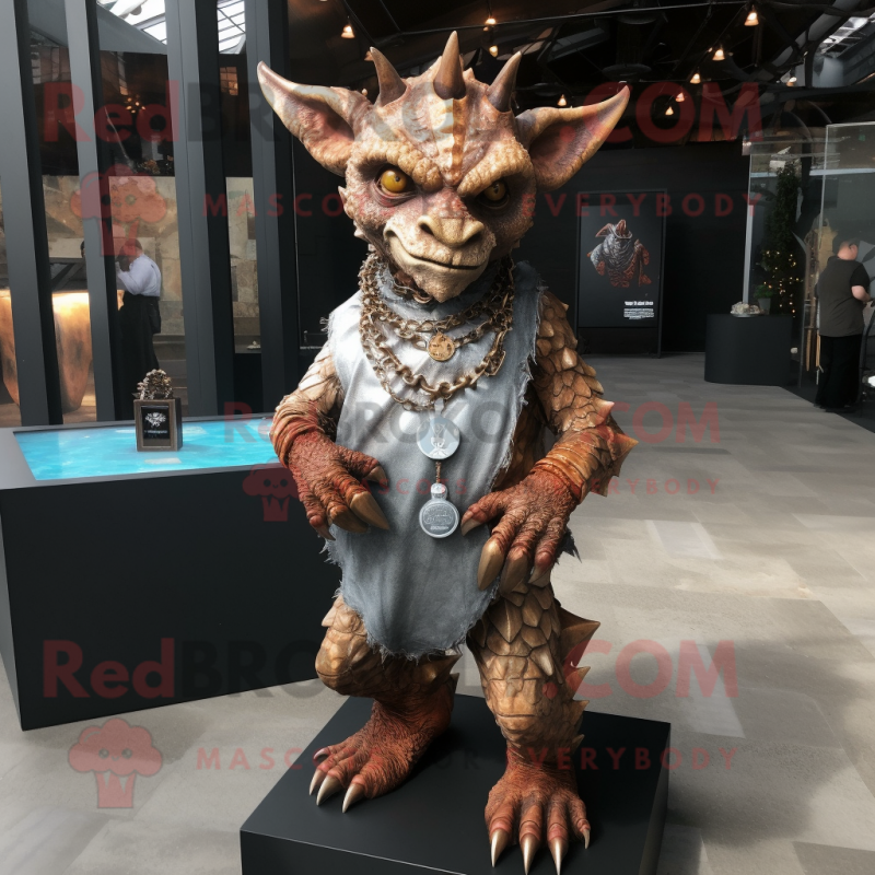 Rust Gargoyle mascot costume character dressed with a Skirt and Necklaces