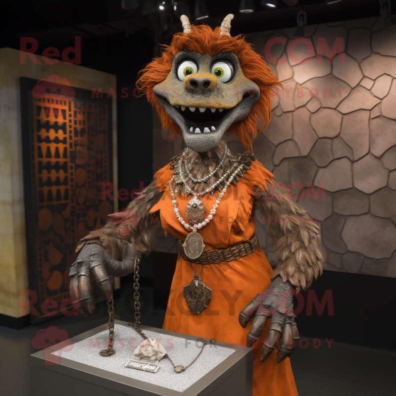 Rust Gargoyle mascot costume character dressed with a Skirt and Necklaces Rust Gargoyle mascot costume character dressed with a Skirt and Necklaces
