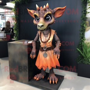 Rust Gargoyle mascot costume character dressed with a Skirt and Necklaces