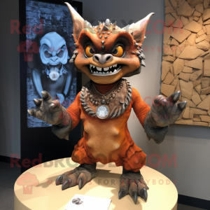 Rust Gargoyle mascot costume character dressed with a Skirt and Necklaces