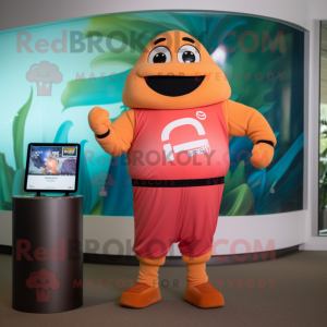 Peach Pho mascot costume character dressed with a Rash Guard and Digital watches