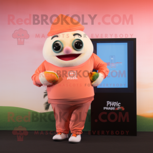 Peach Pho mascot costume character dressed with a Rash Guard and Digital watches