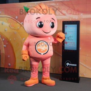 Peach Pho mascot costume character dressed with a Rash Guard and Digital watches